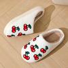 Fashion Cute Cherry Printed Winter Slippers for Women Thick Plush Warm House Shoes Woman Non Slip Comfortable Soft Indoor Slippers 2025