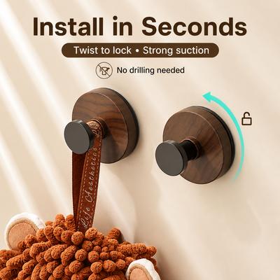 1/2/4pcs Walnut Wood Grain Suction Cup Hook Rotating Wall Mounted No Drill Storage Hanger for Kitchen Bathroom Door