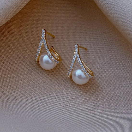 S925 Silver Needle Pearl Stud Earrings for Women