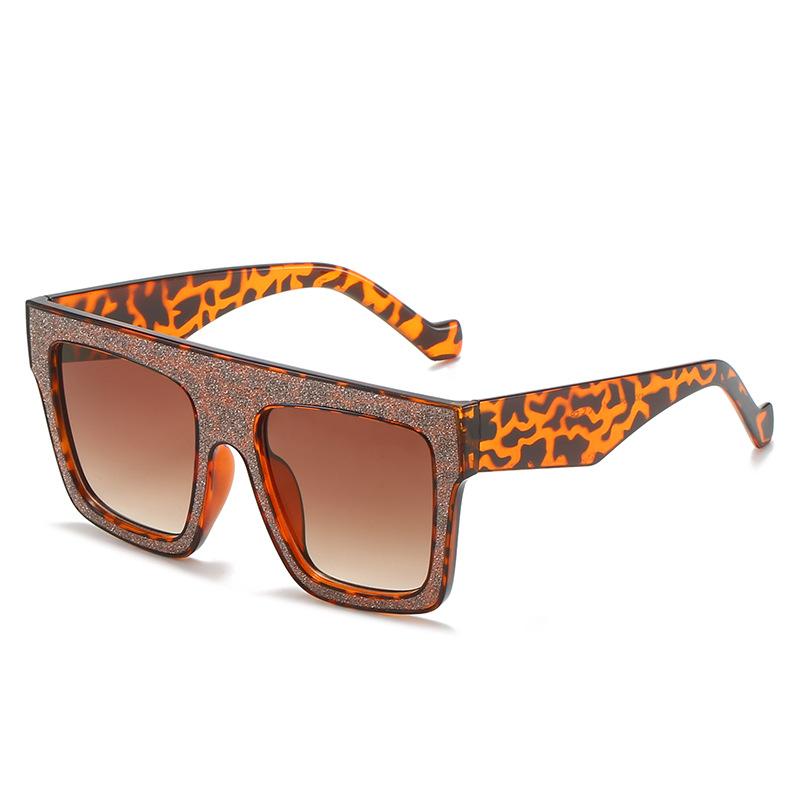 Sunglasses Women'S Trend Large Frame Square Sticky Leather Sunglasses Wear Wind Shade Glasses Men