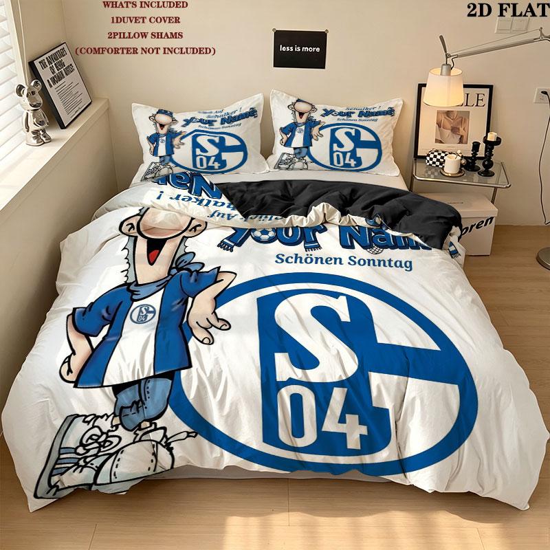 Schalke Fanartikel Benutzerdefinierter Namensmuster Bettwäsche Steppdecke Set Bettbezug Kissenbezug Heimgeschenk(1 Bettbezug + 2 Kissenbezüge, ohne Füllung)