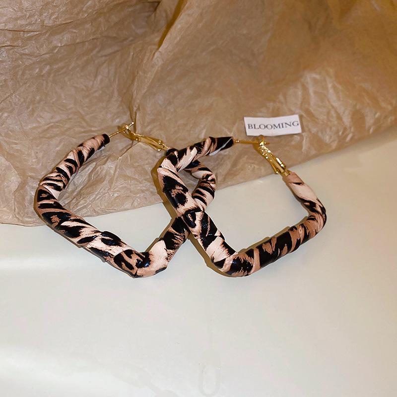 Silver Needle Leopard Print Faux Leather Earrings - Trendy Hong Kong Retro Style Hoops