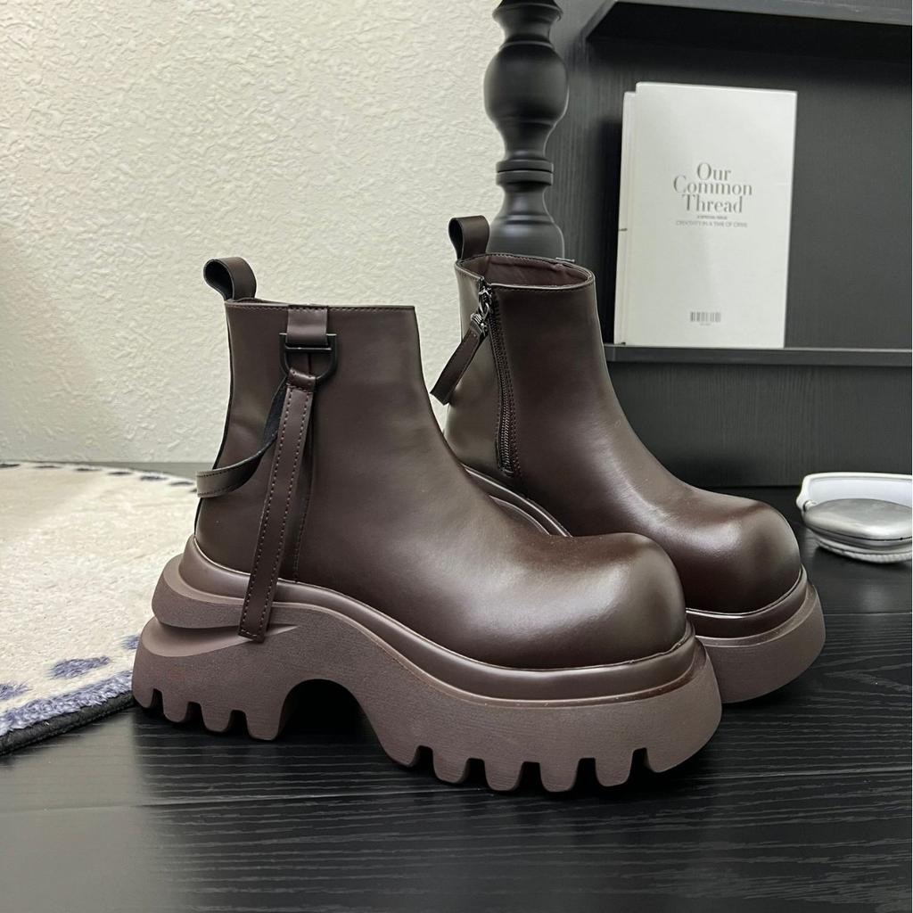 Sheepskin Version~ Thick-soled Heightening Martin Boots Women's 2025 Autumn New Short Tube Thin Small Locomotive Boots Single Boots