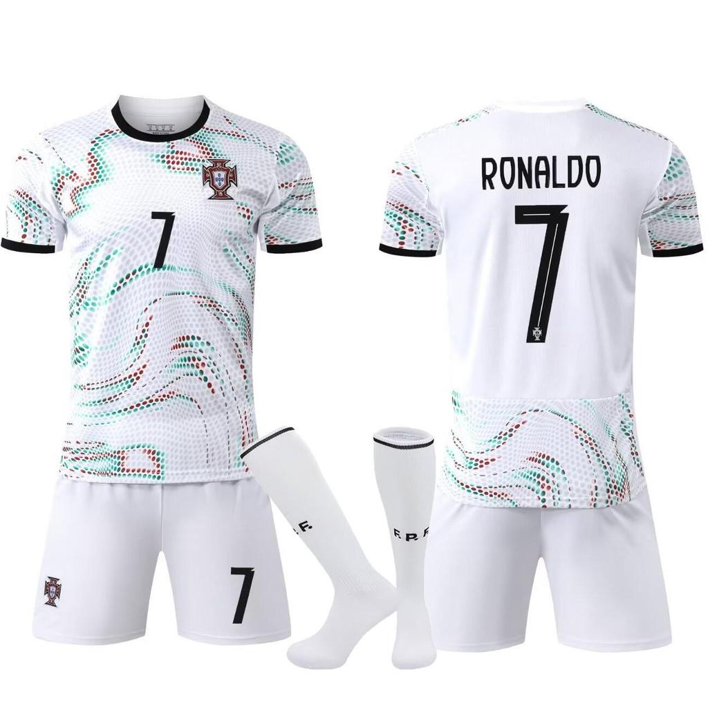 Portugal Uit Wit Nee. 7 Ronaldo Voetbalshirt, Maten 14-3XL voor Kinderen & Volwassenen