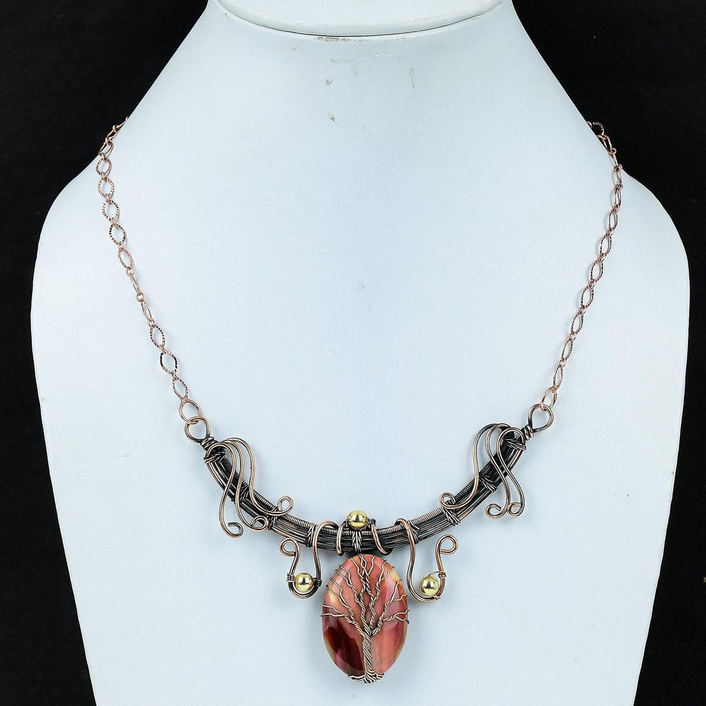 Astonishing Mookaite Gemstone Handmade Pure Copper Wire Wrap Jewelry Necklace For Love