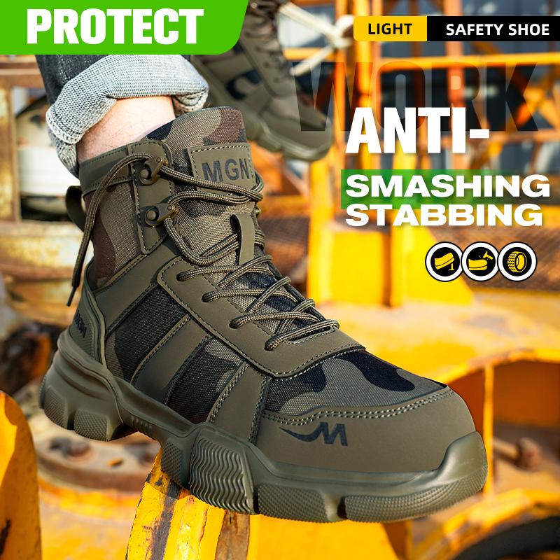 Men Steel Toe Safety Work Boots Indestructible Construction Safety Boots Puncture Proof Male Work Shoes Slip-Resistant Shoes