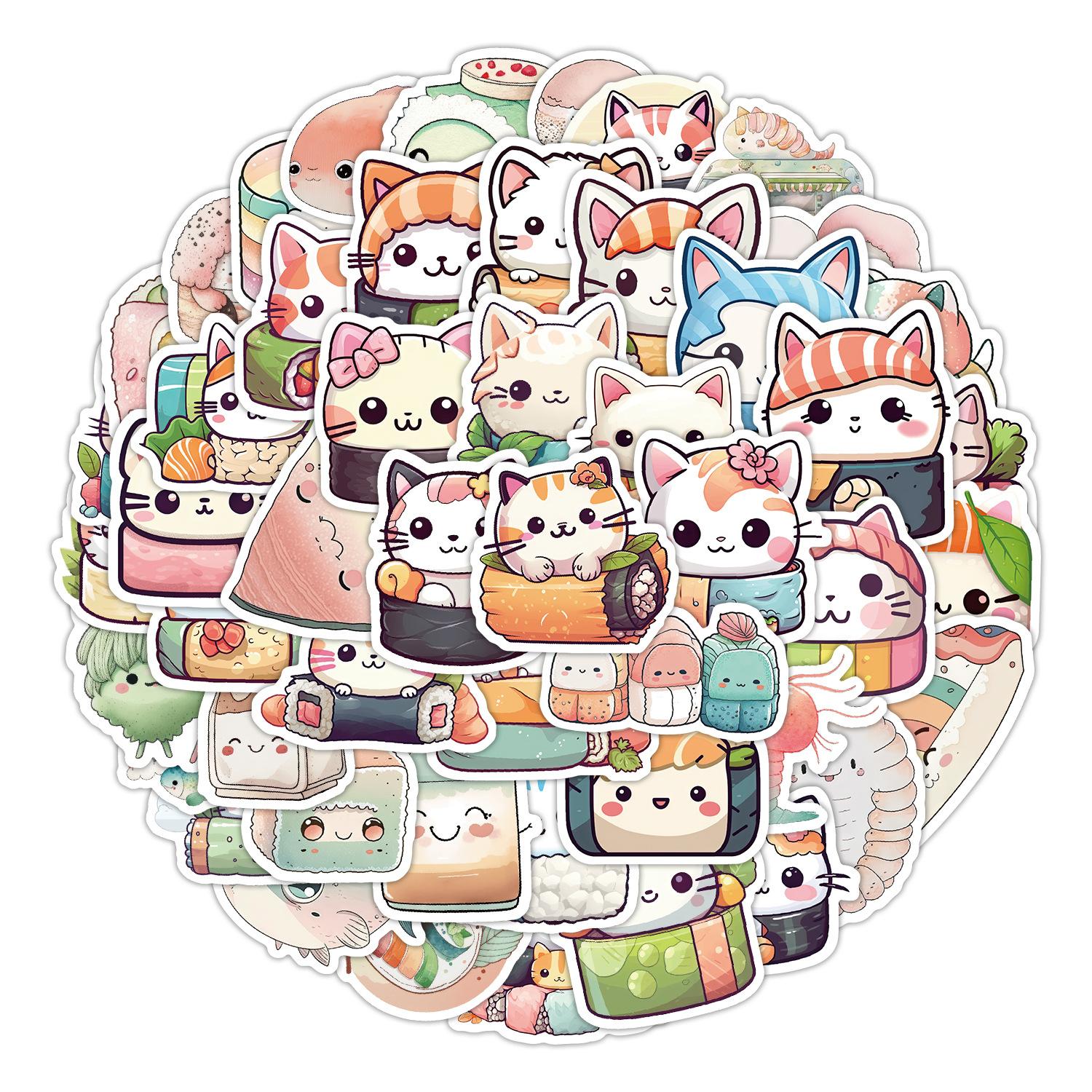 

50 Cute Sushi Graffiti Stickers Skateboard Suitcase DIY Decorative Stickers Waterproof Creative Children s Stickers