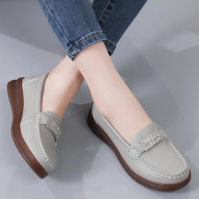 Women Black Moccasins Driving Shoes Flats White Casual Nurse Loafers Grey Minimalist Maternity Shoes Large Size