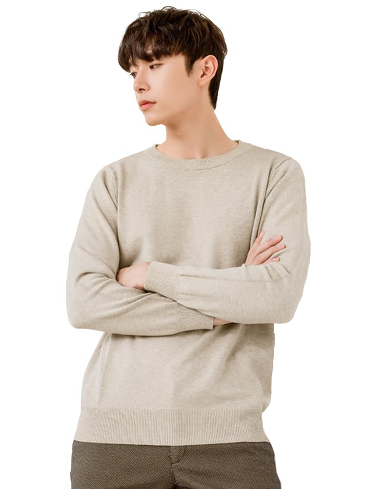 

YEJUAWEN Crew Neck Knit Long Solid Plus WEN037 Men s Sweater, Sleeve, 100% Cotton, Color, Autumn/Winter, Sizes, (M, Khaki)