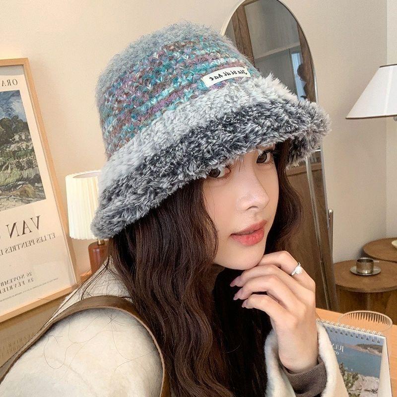 Women's Color Block Knitted Fisherman Hat - Warm, Thick, with Ear Protection & Large Brim, Perfect for Autumn/Winter.