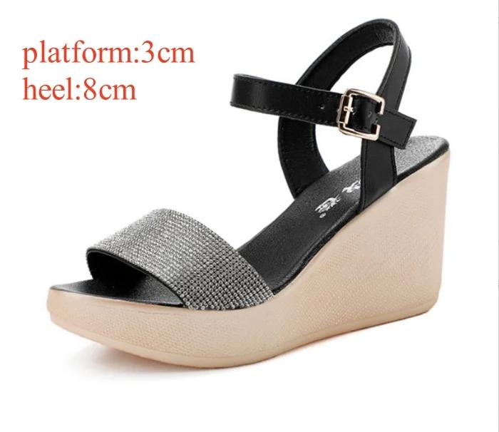 8cm 11cm Small Size 32-43 Fashion Mix Color Rhinestone Platform Wedges Sandals 2024 Thick Sole High Heels Shoes for Office Model