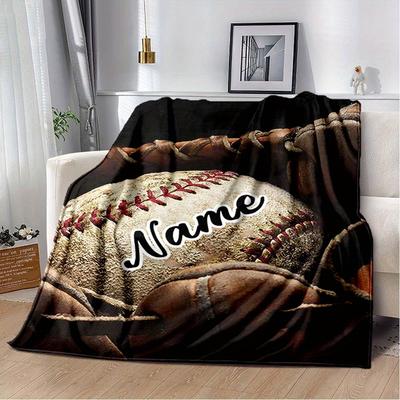 Custom Baseball Blanket Vintage Leather Ball Design Personalized Name Fleece Throw All Season Soft Warm Bedding Home Decor Gift