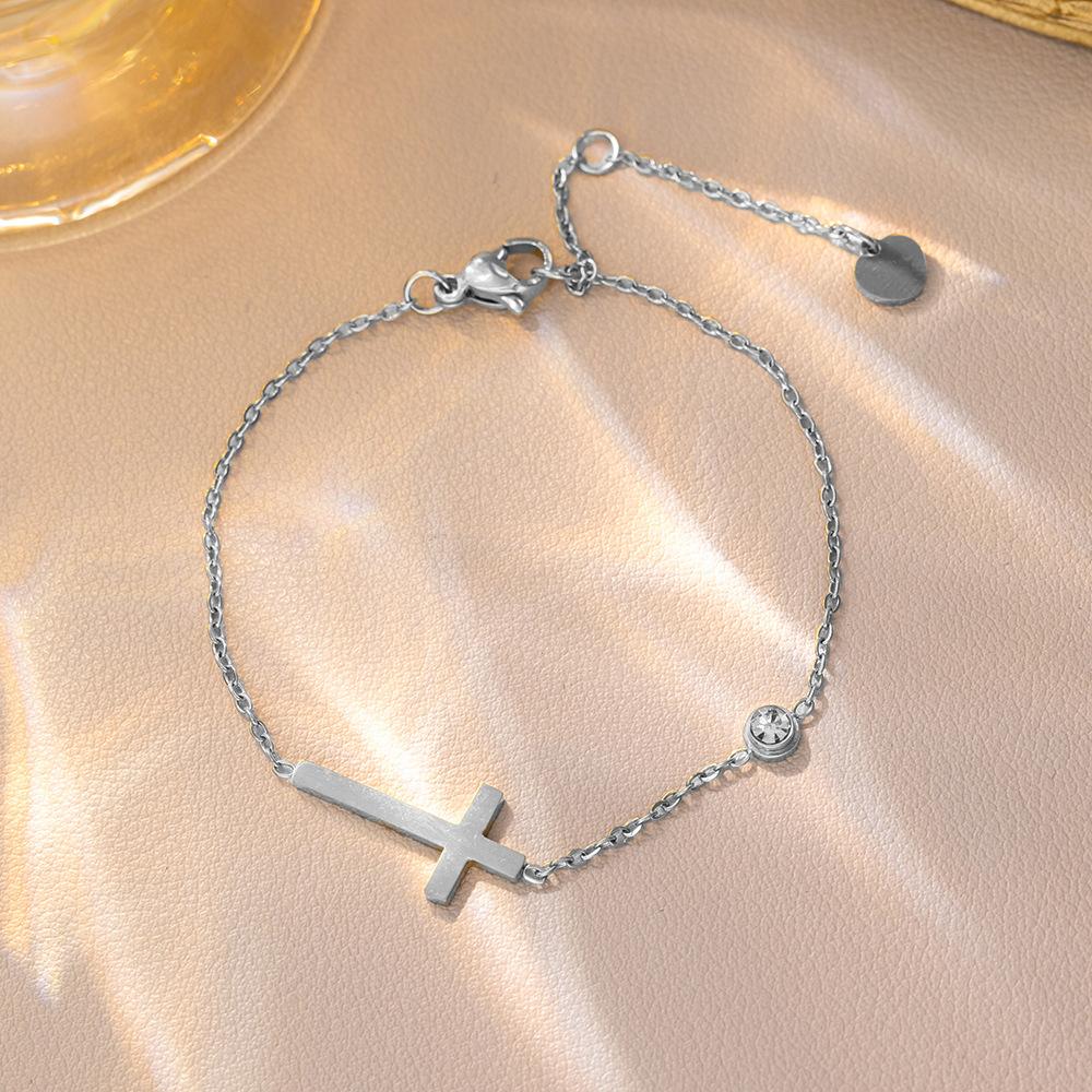 Exquisite Personality Geometry Round Zircon Cross Pendant Stainless Steel Necklace Bracelets for Women Retro Jewelry Sets Gifts