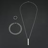 3pcs Stainless Steel Suit Zircon Set For Men, Hip-hop Rectangle Pendent Necklace, Bracelet And Ring Set
