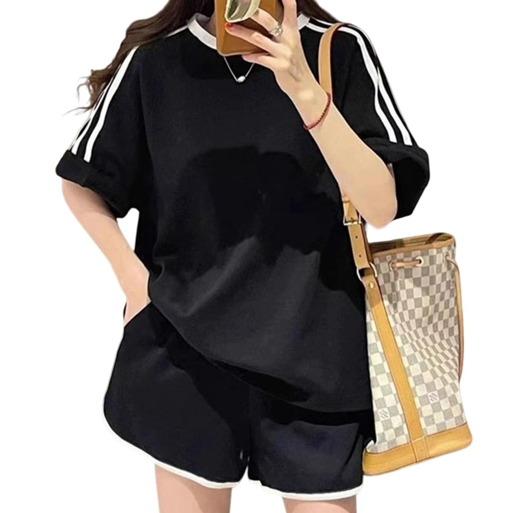 Short Sleeve and Round Summer Solid Loose Stylish Loungewear [Z8two] Women's Set, Shorts, Neck, Outfit, Color, Breathable, Skin-Friendly, Fit,