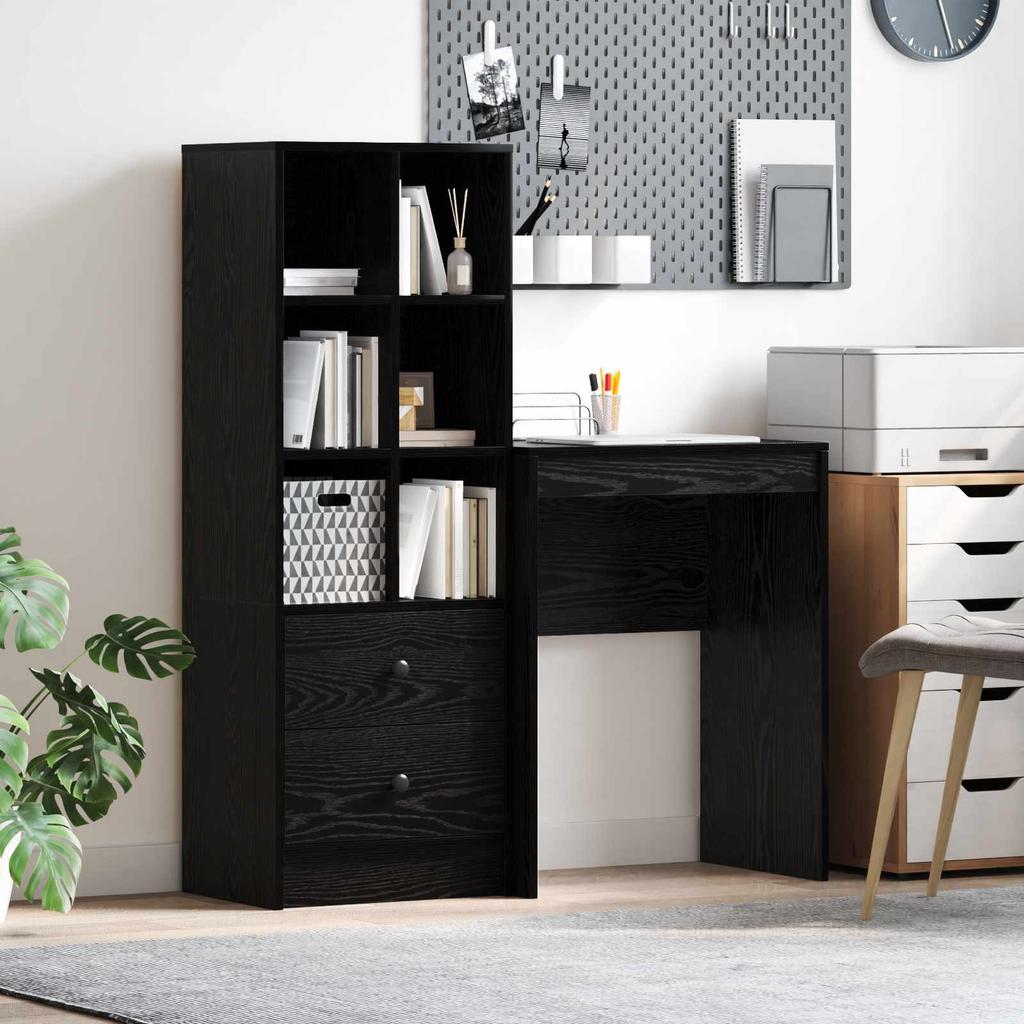 Desk with Drawers 2 pcs Black Oak Effect