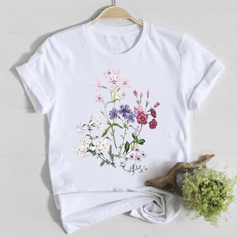 Blume Frühling Rundhals T-Shirt Top Shirt Damen Kleidung Mode T-Shirt Sommer Damen T Kurzarm Lässig Grafik T-Shirts