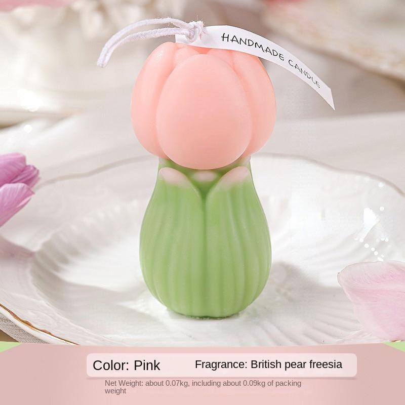 

1 шт. Свеча в виде цветка тюльпана. Креативные ароматерапевтические свечи. Свечи для украшения дома из соевого воска. Реквизит для съемок сцен с подарками на день рождения.