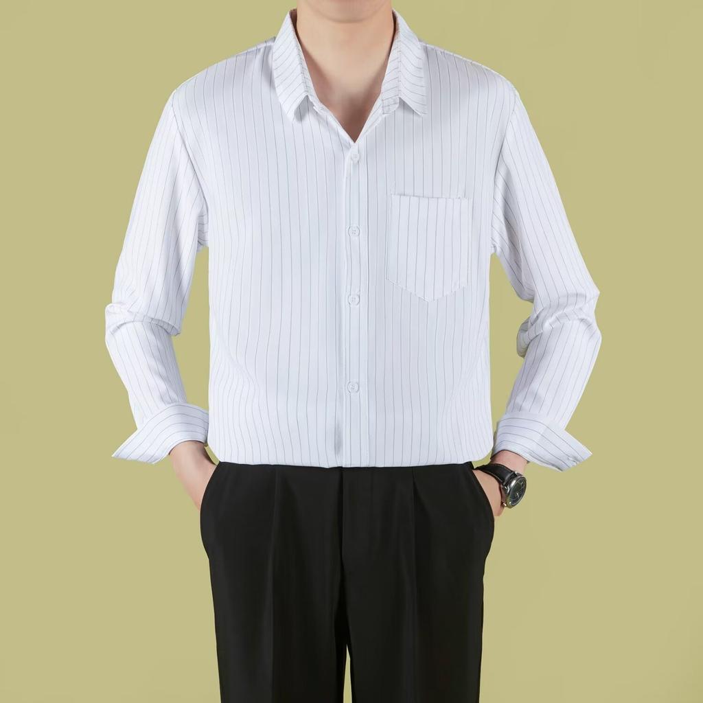 Striped Shirt Men's Long-sleeved Spring and Summer Thin Light Mature Style Handsome Casual Business Ironing Shirt
