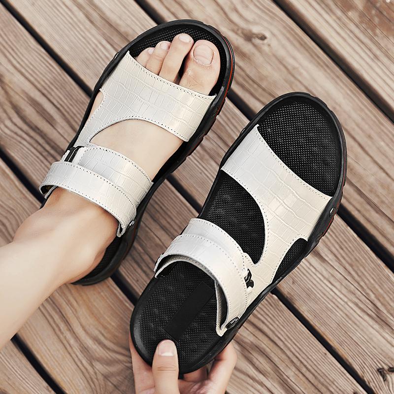 High Quality Men's Slippers with Double Button Design Trendy Fashionable Black White Flat Shoes New Summer Big Size: 38-48