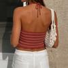Damen Farbverlauf Gestreift Gestricktes Neckholder Top Ärmellos V-Ausschnitt Cropped Tanktop