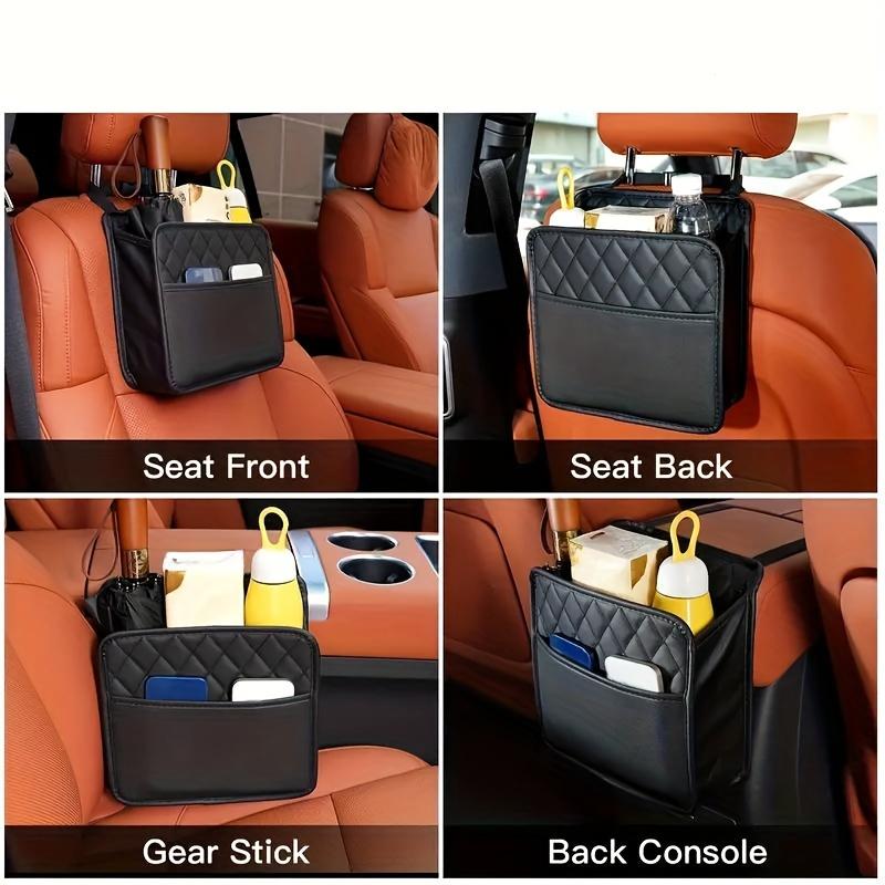 Universal Car Seat Hanging Storage Bag - Multi-Pocket Organizer with Durable Leather, Spacious Design for SUVs, MPVs & Sedans - Black