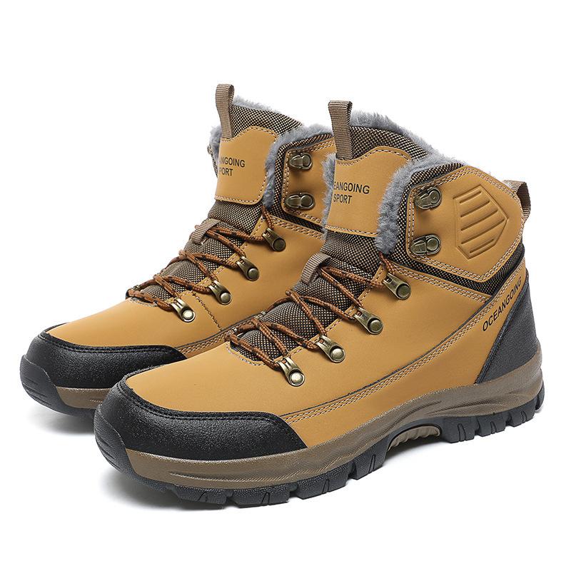 

Зимние ботинки для мужчин, водонепроницаемые, теплые, с меховой подкладкой, удобные, со шнуровкой, для походов, нескользящие, высокие ботинки для походов и работы 48