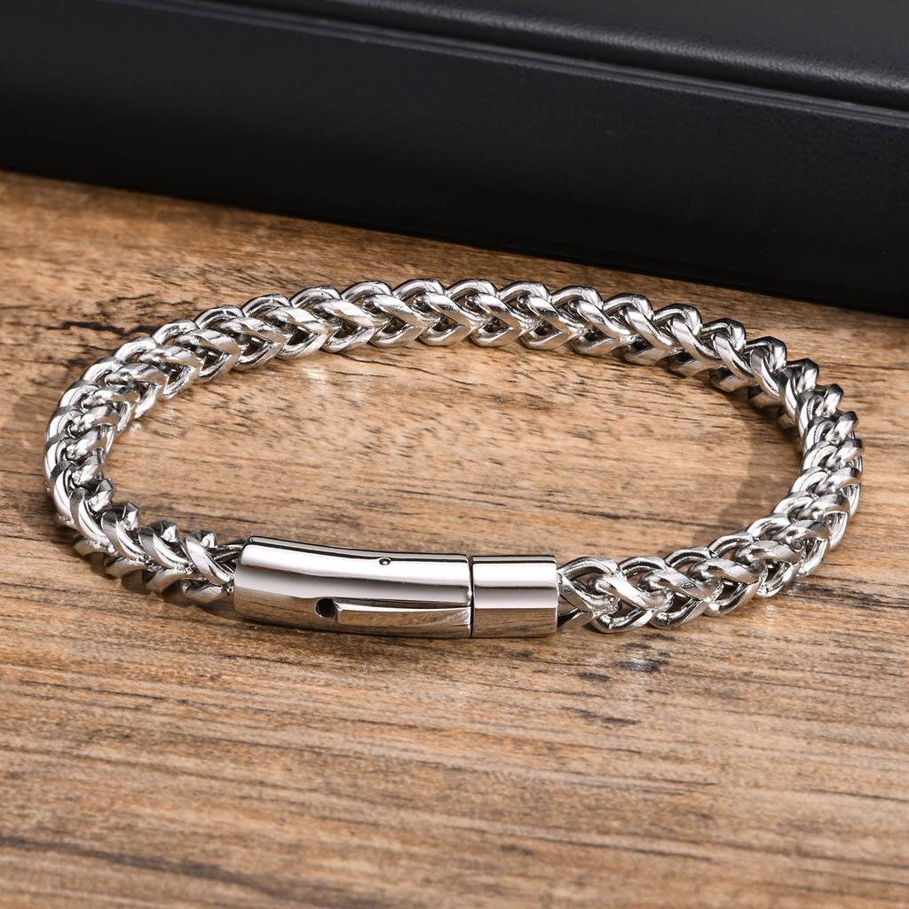 Men's Antique Silver Color  Franco Chain Bracelet,6.3mm Stainless Steel Link Wristband Jewelry