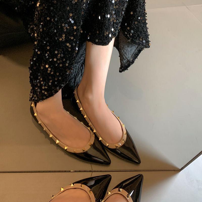 Mary Jane small 5cm inner height increase rivet pointed single shoes women's 2024 new one-pedal ladyshoes boat shoes