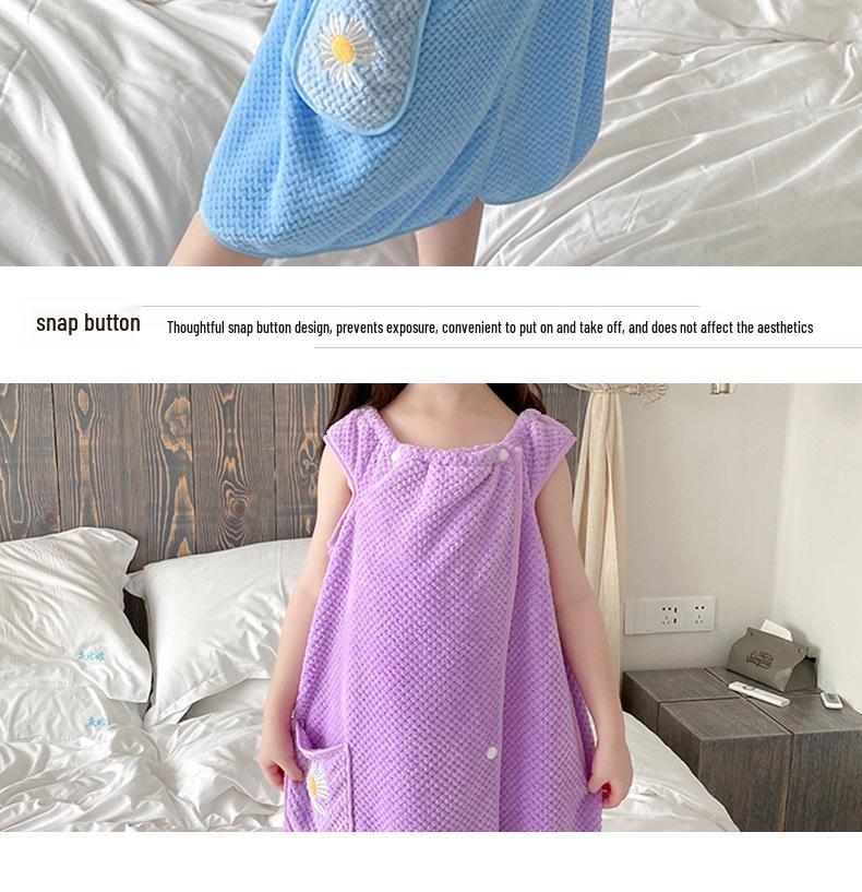 Bangkirai Coral Fleece Children's Bath Skirt: Soft, Water-Absorbent, Thickened Embroidered Towel