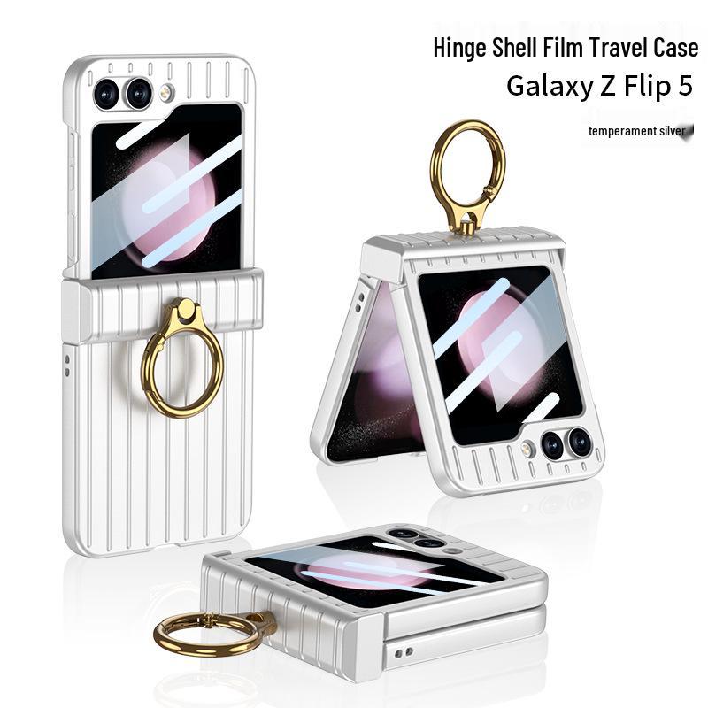Samsung Z Flip 5 Travel Suitcase Case: Ultra-thin, Hinge Finger Ring, Foldable Screen Protector Flip 6-Compatible