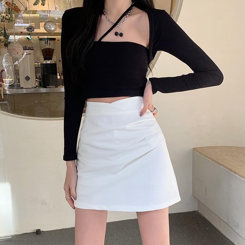 Women's High Waist Irregular Pleated Skirt - Slim, Versatile A-Line Skirt for Spring and Autumn