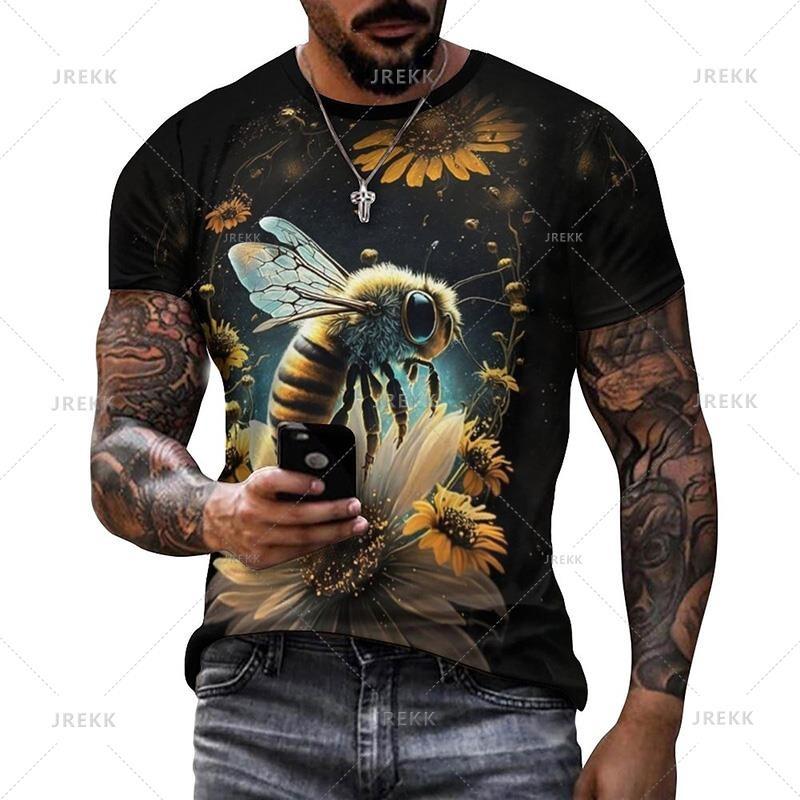 Honeycomb Bee Pattern T-shirt Fashionable 3D Printed T-shirt Summer Men's Casual Street Top
