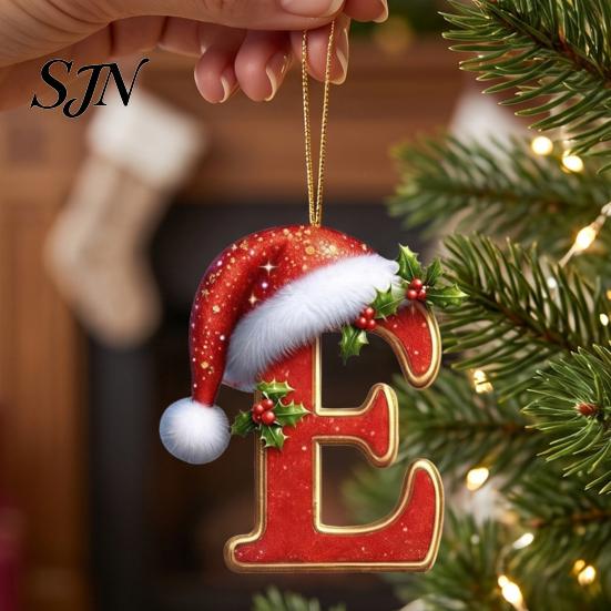 Hanging Decoration 26 Pcs Letters Christmas Ornaments, A-Z Alphabet Acrylic Tree Ornament Decoration, Personalized Initial Pendant with Santa Hat for