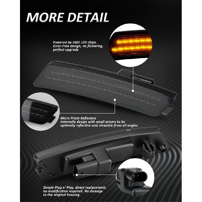 

Bestview LED Side Marker Lights Compatible with 2020-2024 Ca-dillac CT5, Front Bumper Amber LED Lamps with Smoked Lens