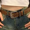 Zinc Zinc Alloy PU Leather Belt Vintage Printed Pants Decorative Punk Ethnic Style Belt  Female