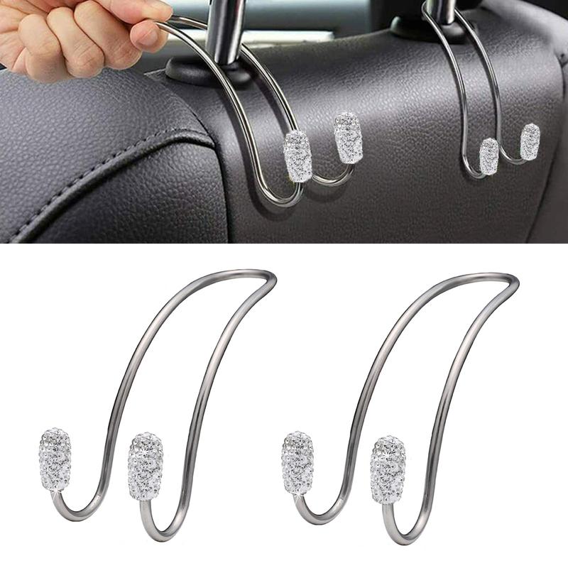 2pcs Car Back Seat Hook Bling Rhinestones Crystal Handbag Hanger Holder Accessories Auto SUV Coat Hanger Car Styling Universal