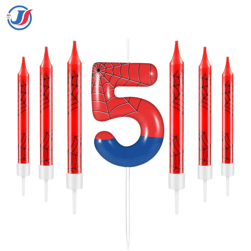 7pcs Spider Web Birthday Candles, Spider Cartoon Themed Birthday Candles Cake Topper Number Candle Spider Birthday Cake Candles