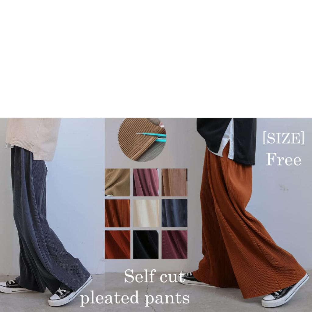 Pleated Pants with Scissors and Elastic Wide for and Yoga 1/2plus Women's Self-Cutting Waist, Leg, Office, Dance, (Free Size, Black)