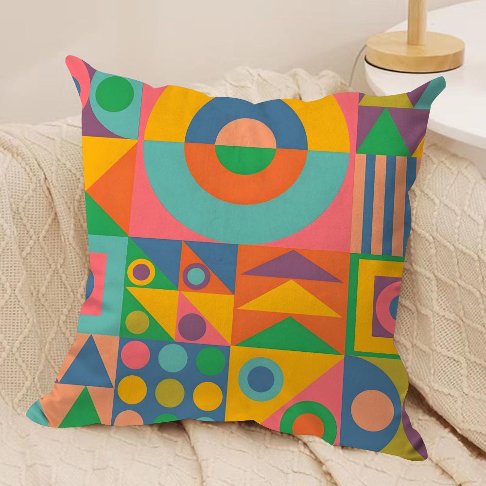 Geometric Patterns Cushion Cover Short Plush Doublesided Print Square Throw Pillow Covers Sofa Home Cushion Decor