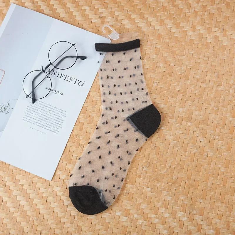 Sexy Lace Women Socks Summer Ultra-thin Transparent Mesh Fishnet Short Socks Harajuku Casual Breathable Black White Crew Socks