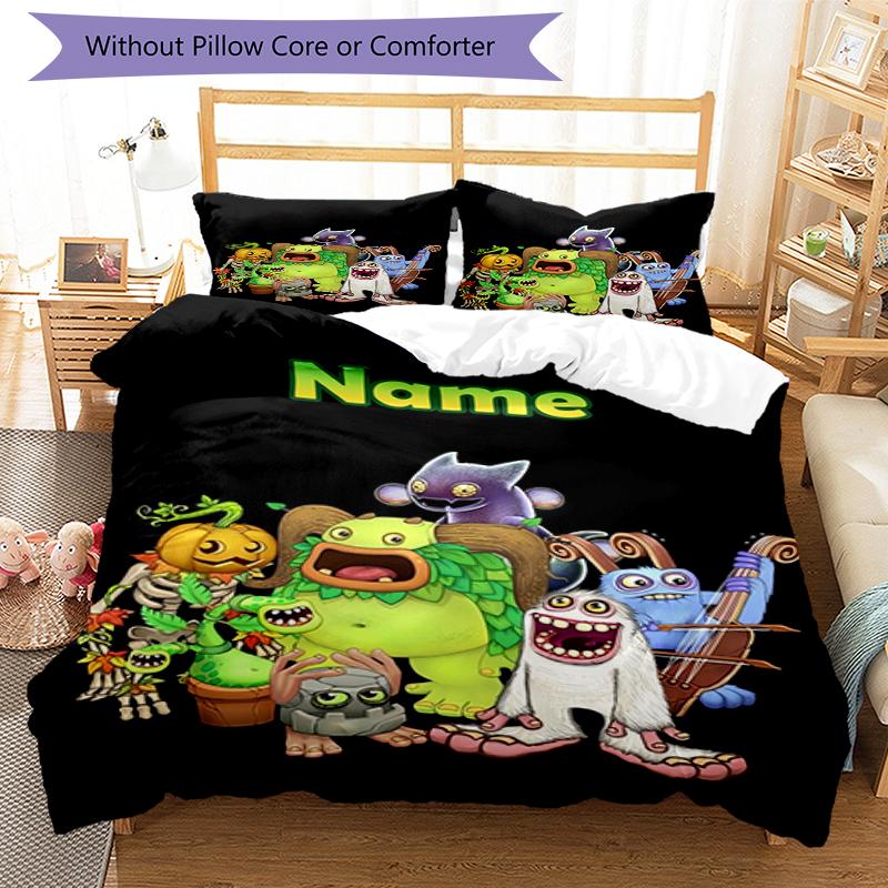 3pcs Custom Name My Singing Monsters Playground Bedding Set Duvet Cover Closure Includes 1 Duvet Cover & 2 Pillowcases, Soft and Comfortable for All S