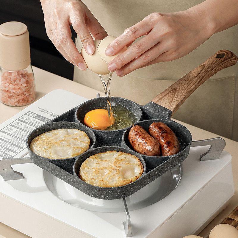 Non-Stick Four-Hole Omelette and Egg Dumpling Pan – Multi-Functional Stone Frying Pan for Breakfast and Steak