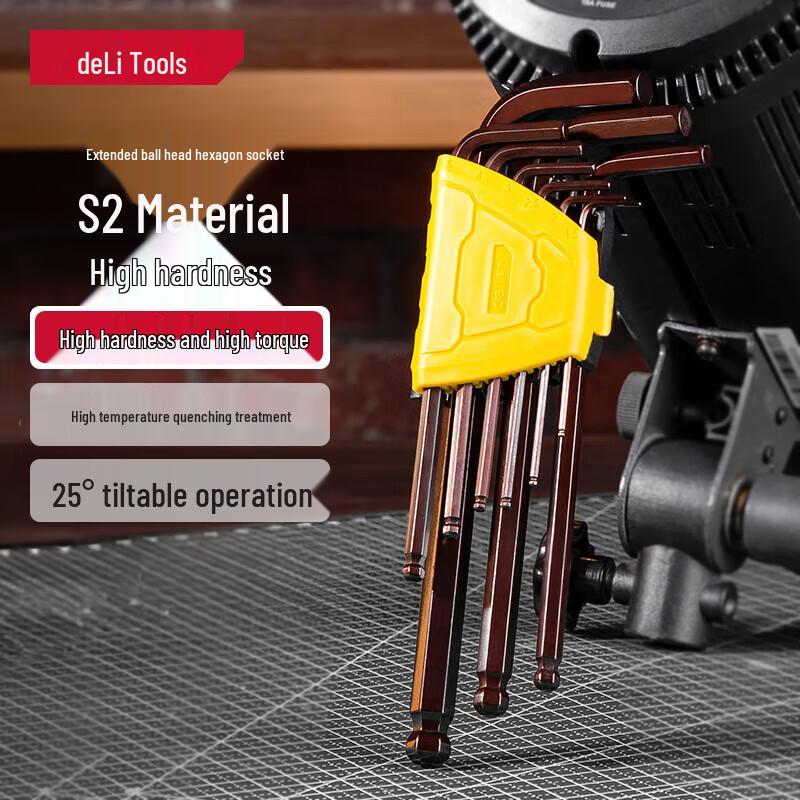 Deli 9-Piece Long Arm Ball End Hex Wrench Set