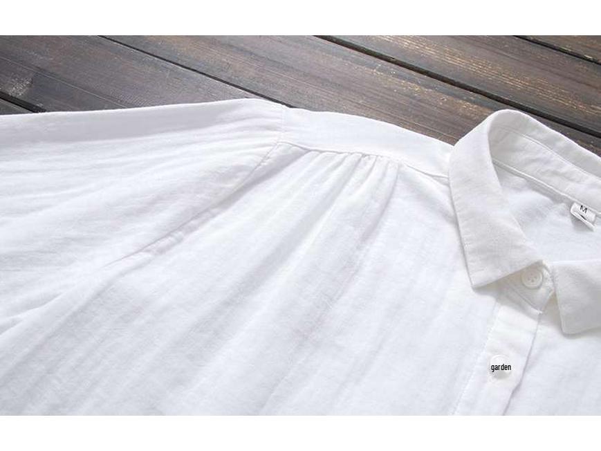 Women's Soft Cotton Double Layer Gauze Long Sleeve Shirt, Versatile with Pointed Collar