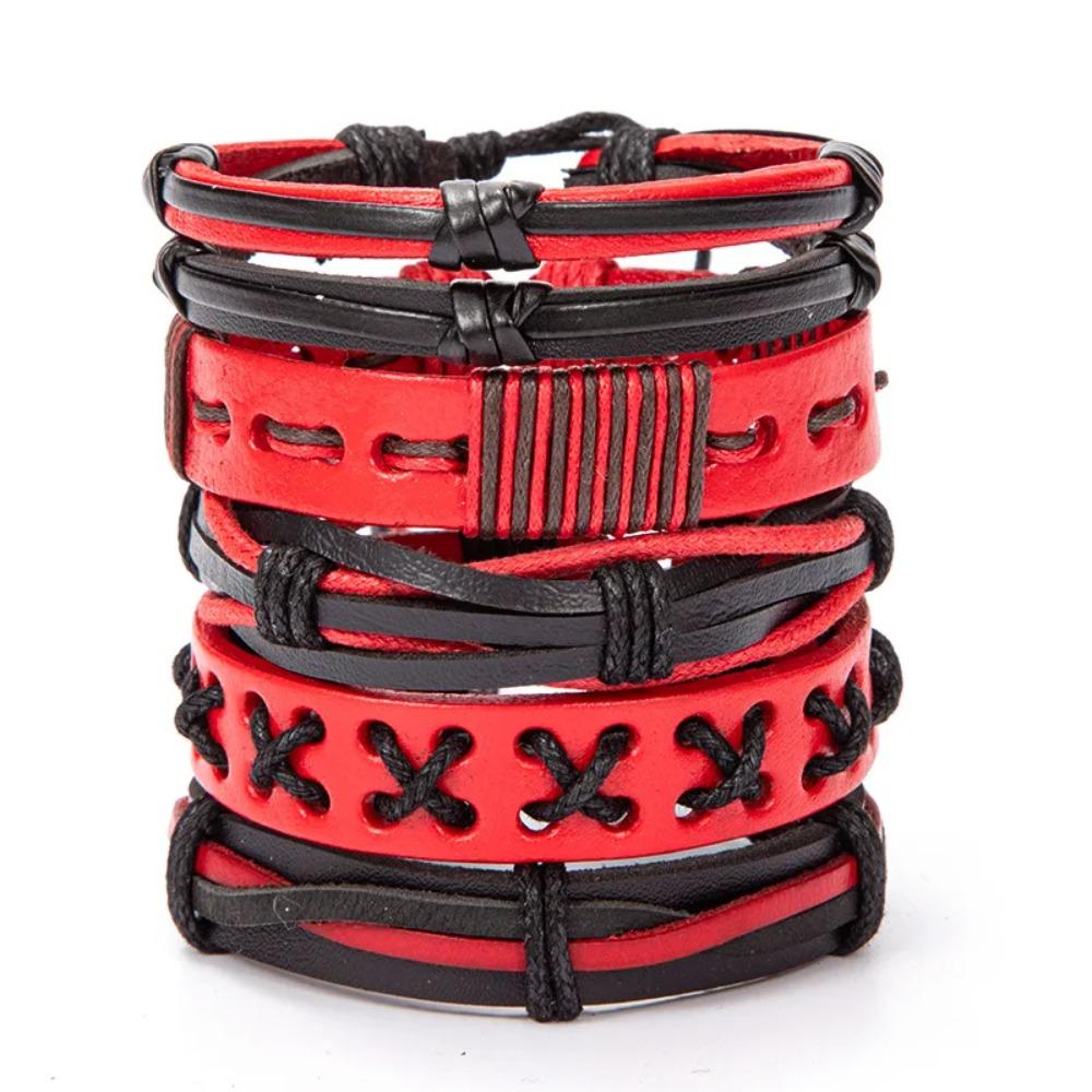 1 Mode-Armband Wikinger-Armband Für Männer Handgelenk-Armbänder Geflochtenes Totenkopf-Hand-Schmuckstück Verstellbares Leder-Set-Armband Für Leder