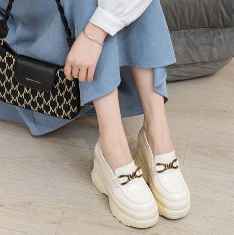 High quality 11CM Patent Genuine Leather Spring Autumn Women Platform Wedge Cushioned Ankle Boots Fashion Pumps High Brand Shoes