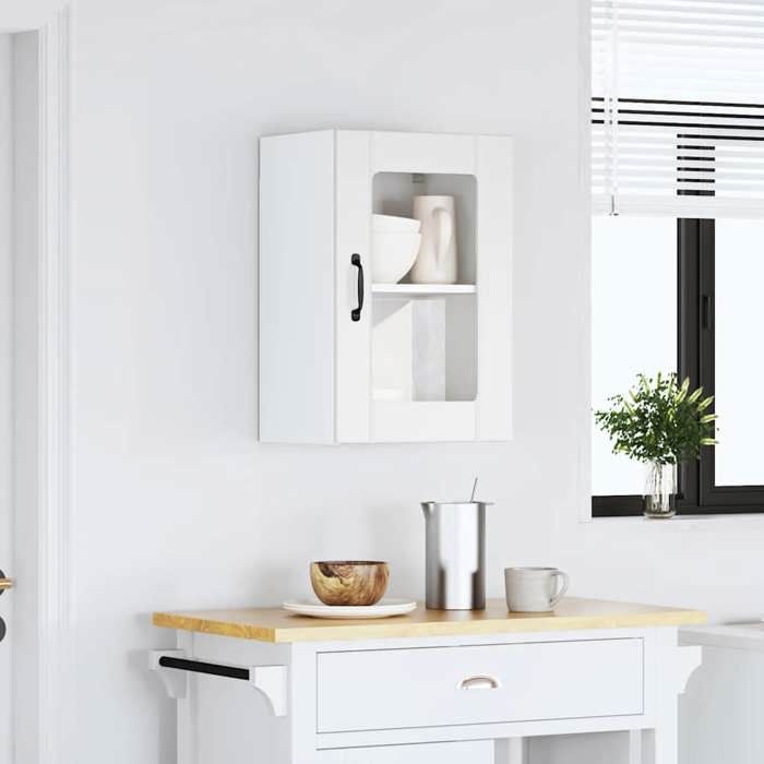 VidaXL Kitchen Wall Cabinet with Glass Door Lucca White, Kitchen Wall Unit, Wall Cabinets with Doors, 853767