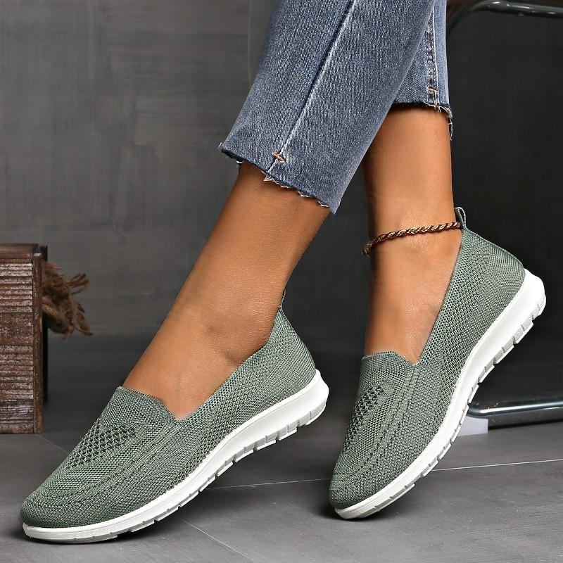 New Style Flying Woven Casual Shoes Breathable Casual Shoes Round Toe Deep Mouth Soft Sole Large Size Flat Shoes