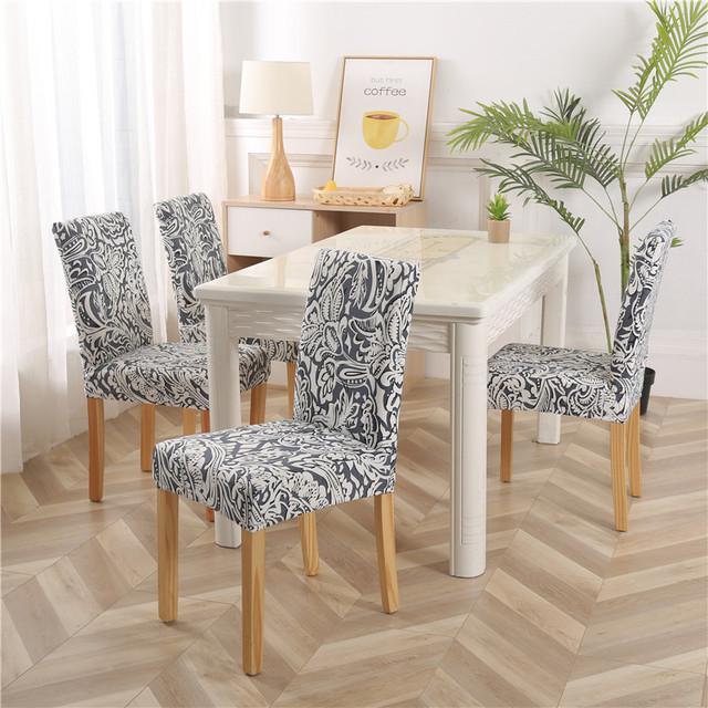 Spandex Stoelhoes Stretch Elastisch Huis Eetkamer Bloemenprint Stoelhoezen Multifunctioneel Spandex Universele Slipcovers 6pieces